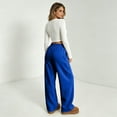 thumbnail image 5 of WULMLEO Women's Wide Leg Sweatpants with Front Seam Detail Elastic Drawstring High Waist Loose Casual Pants with Pockets Royal Blue M, 5 of 6