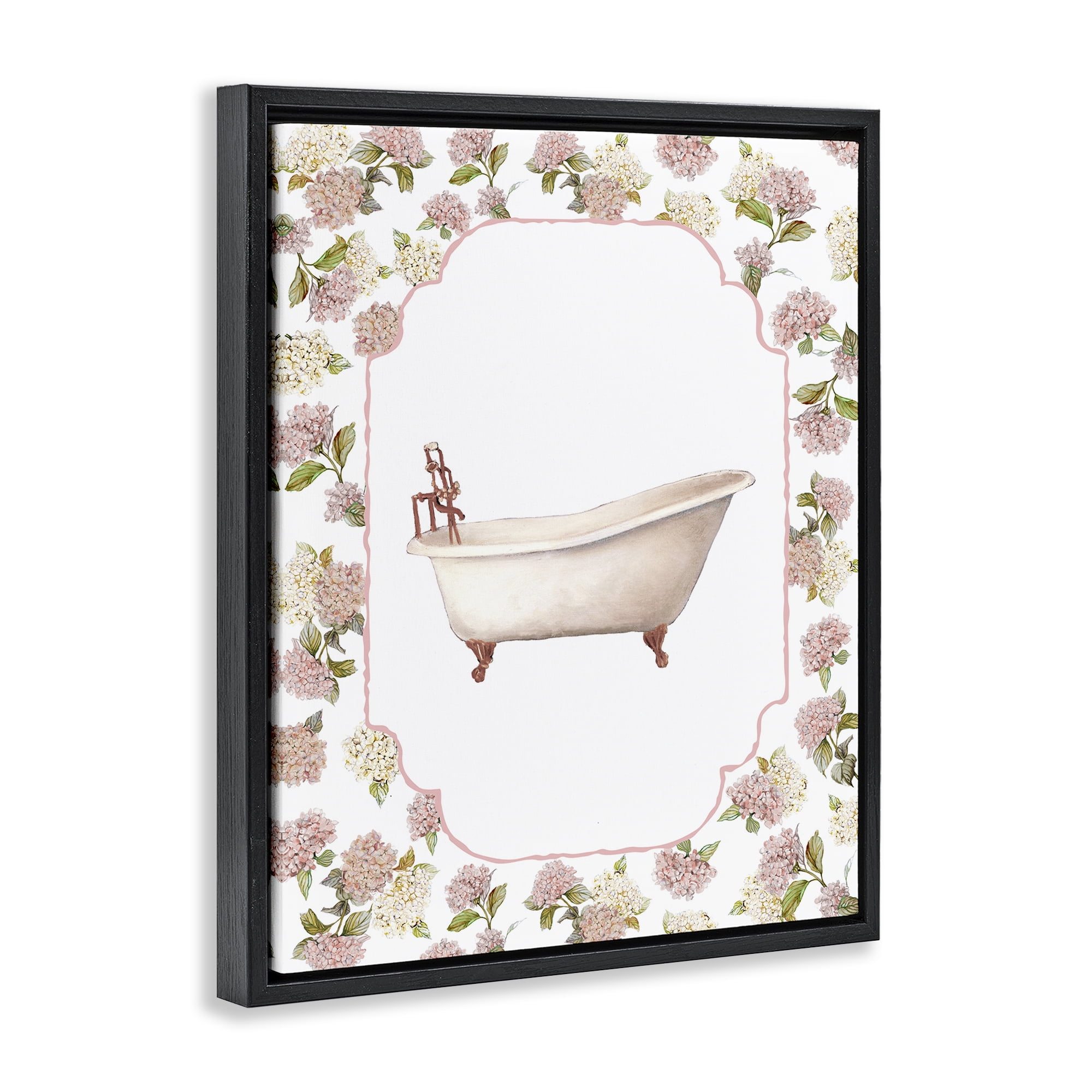 Stupell Industries Elegant Hydrangeas Bathtub Black Framed Floater Canvas Wall Art, design by Carol Robinson