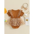thumbnail image 6 of Baby Girls Rompers Dress Short Sleeve Bowknot Flower Print Mesh Skirt Hem Infant Bodysuits Summer Clothes with Headband, 6 of 10