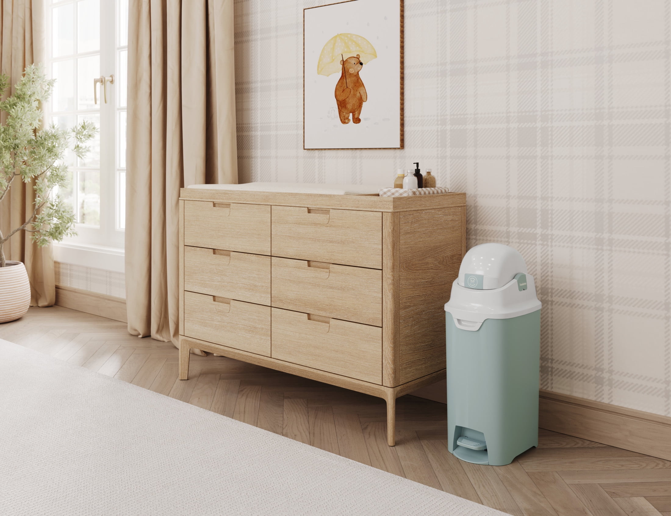 Foundations Hands Free Medium Diaper Pail with Airtight Lid - Durable & Odorless Diaper Disposal, Holds up to 45 Newborn Diapers, Refill With Any Bags - Green
