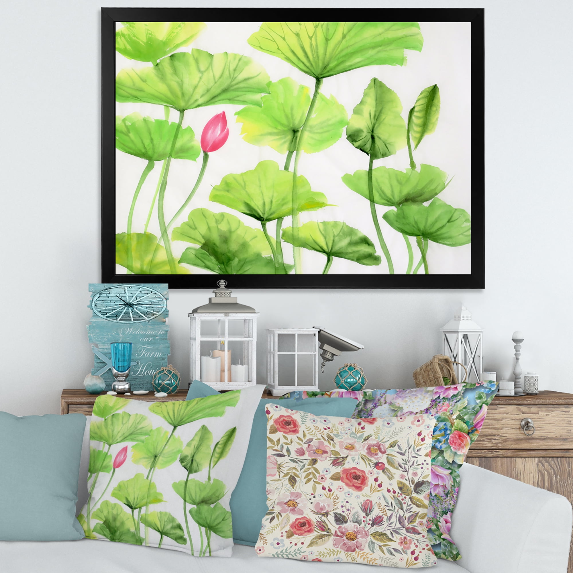 Designart 'Ancient Pink Lotuses In The Pond VIII' Traditional Framed Art Print