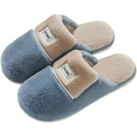 

CoCopeaunt Women Men Fluffy Fur Memory Foam Warm Winter House Shoes Fashion Color Splicing Cute Chic Bow Slippers Indoor