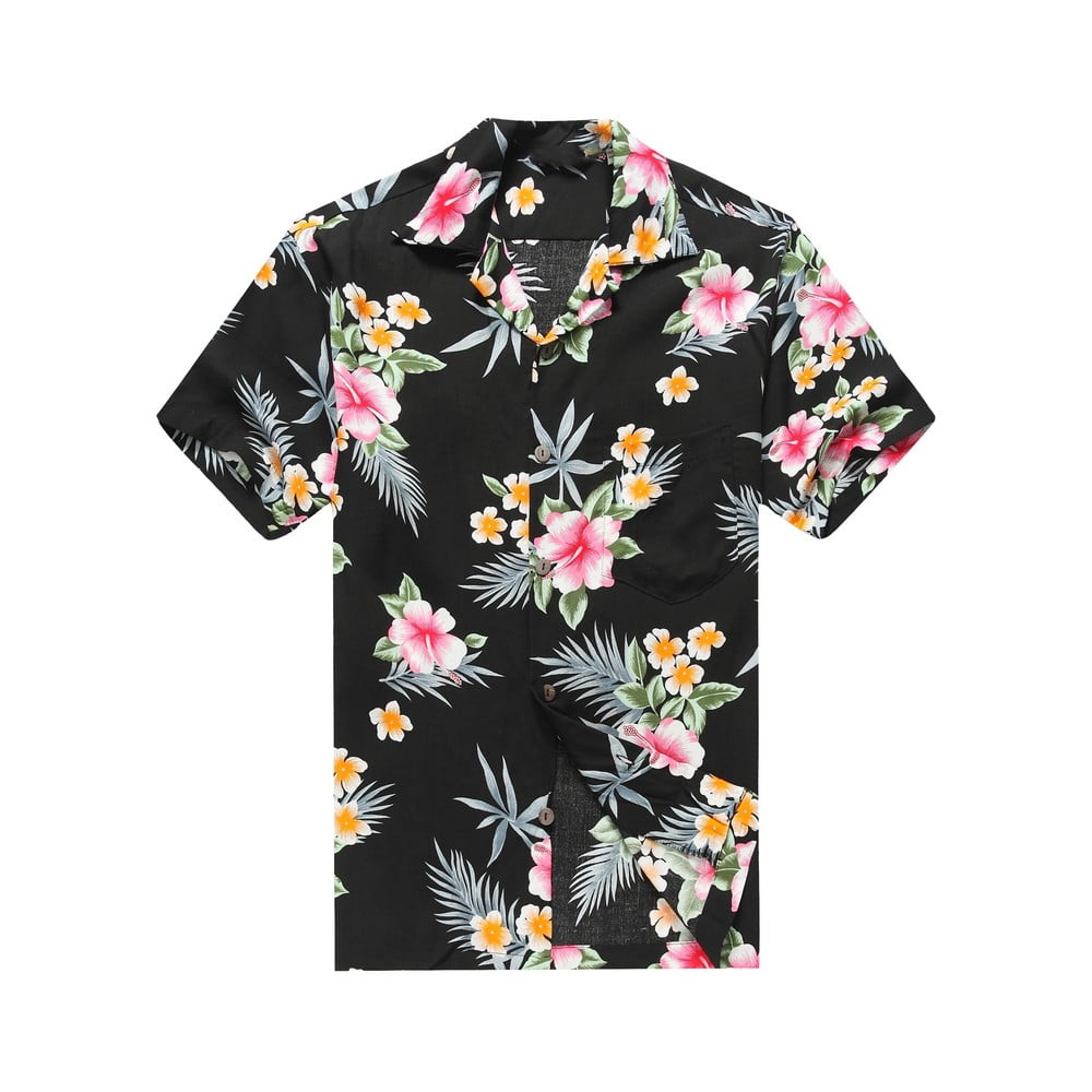 Men's Hawaiian Shirt Aloha Shirt 4XL Hibiscus Black