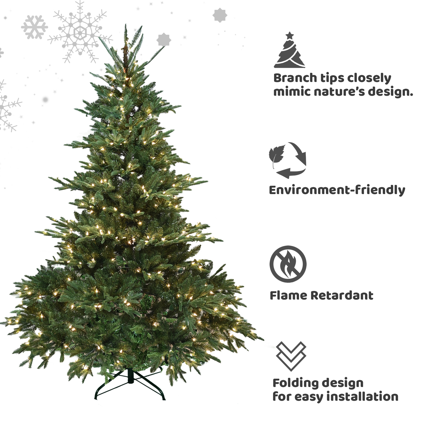 Hommoo 6FT Christmas tree,1763 tips,500 warm white lights,PE+PVC mixed material,Hinge design with metal stand, Green