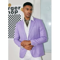 1PA1 Men's Linen Blend Suit Jacket Two Button Business Wedding Slim Fit Blazer,Light Purple,2XL