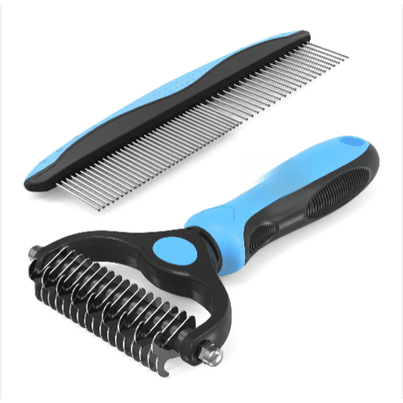 WZB Deshedding Brush & Metal Comb, Blue, for Detangling and Dematting Cats and Dogs