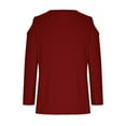thumbnail image 5 of Up to 60% off Fall 3/4 Sleeve Shirts for Women Fashionable Women's Casual 3/4 Sleeve Round Neck Solid Color Off Shoulder Top, Wine S, 5 of 6
