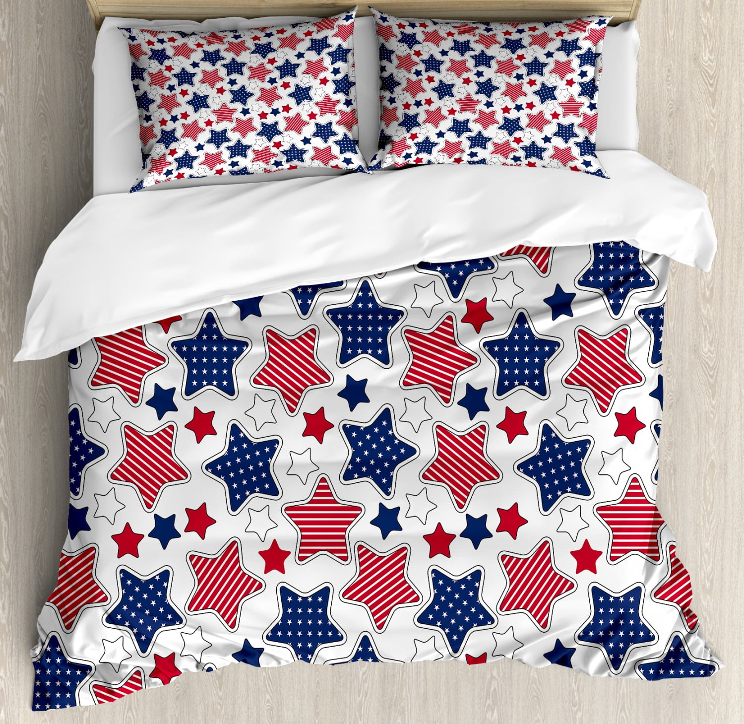 USA Duvet Cover Set, Big Star Figures with American Flag Featured Inner