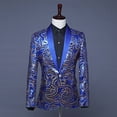 thumbnail image 2 of QSAWXQZ Men's Sequin Tuxedo Jacket Paisley Floral Shawl Long Sleeve Lapel V Neck Button Blazer for Prom Wedding Blue 2XL, 2 of 5