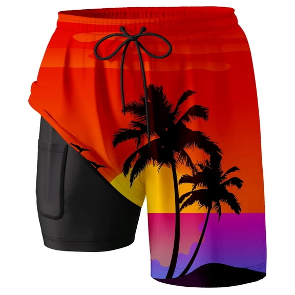 CONZONE Mens Swim Trunks With Stretch Liner Hawaiian Graphic Board Shorts for Men Elastic Waist Drawstring Lightweight Quick Dry Summer Beach Swim Shorts