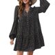thumbnail image 1 of Vestido, Vestido floral de mujer de manga larga con cuello en V Mini vestido suelto de vacaciones Tomshoo Negro/Grande, 1 of 7