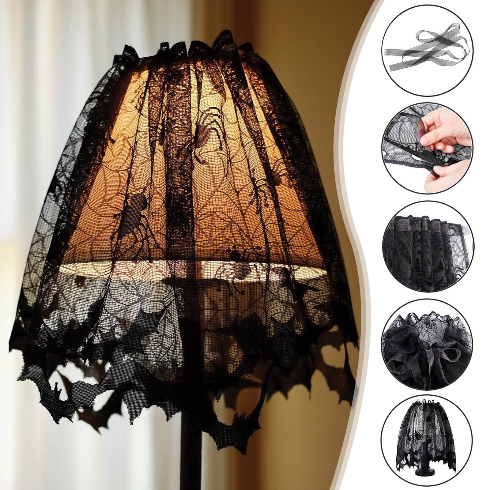 Bobasndm 2PCS Halloween Black Lace Spider Web Bats Fireplace Mantles Scarf Valances Covers For Halloween Door Window Decoration
