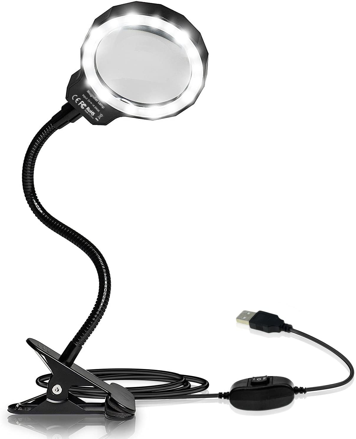 Tintec LED 3X Magnifying Lamp USB Powered Clip On 2 Magnifying Glass with Light 