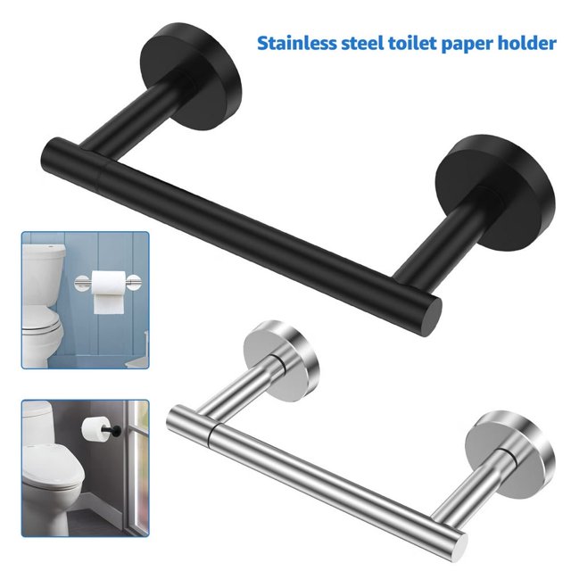 Toilet Paper Holder Wall Mounted Toilet Tissue Rack with Double Base 304 Stainless Steel Toilet Paper Shelf Silver/Black Toilet Tissue Holder for Bathroom Kitchen