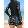 thumbnail image 3 of Women'S Long Sleeves Rash Guard - 2 Piece Swimsuits with Built in Bra Swim Shirt and Shorts Orange Blue L, 3 of 8
