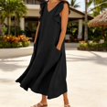 thumbnail image 4 of ZHOGXU Women's Dresses Summer Flying Sleeve V Neck Solid Color Comfortable Flowy Swing Dress With Pockets For Casual Daily Wear,Black,Xl, 4 of 6