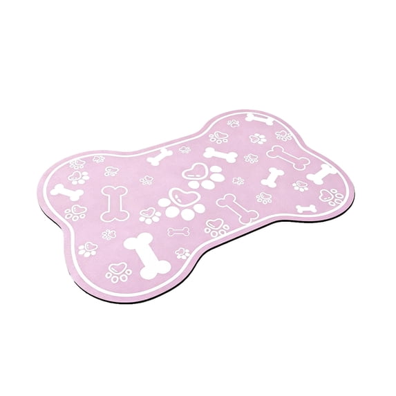 huayou Bone Shaped Pet Feeding Mat, Non-Slip Absorbent Paw & Bone Printed Dog Cat Food Water Bowl Mat, Washable Waterproof Pet Placemat