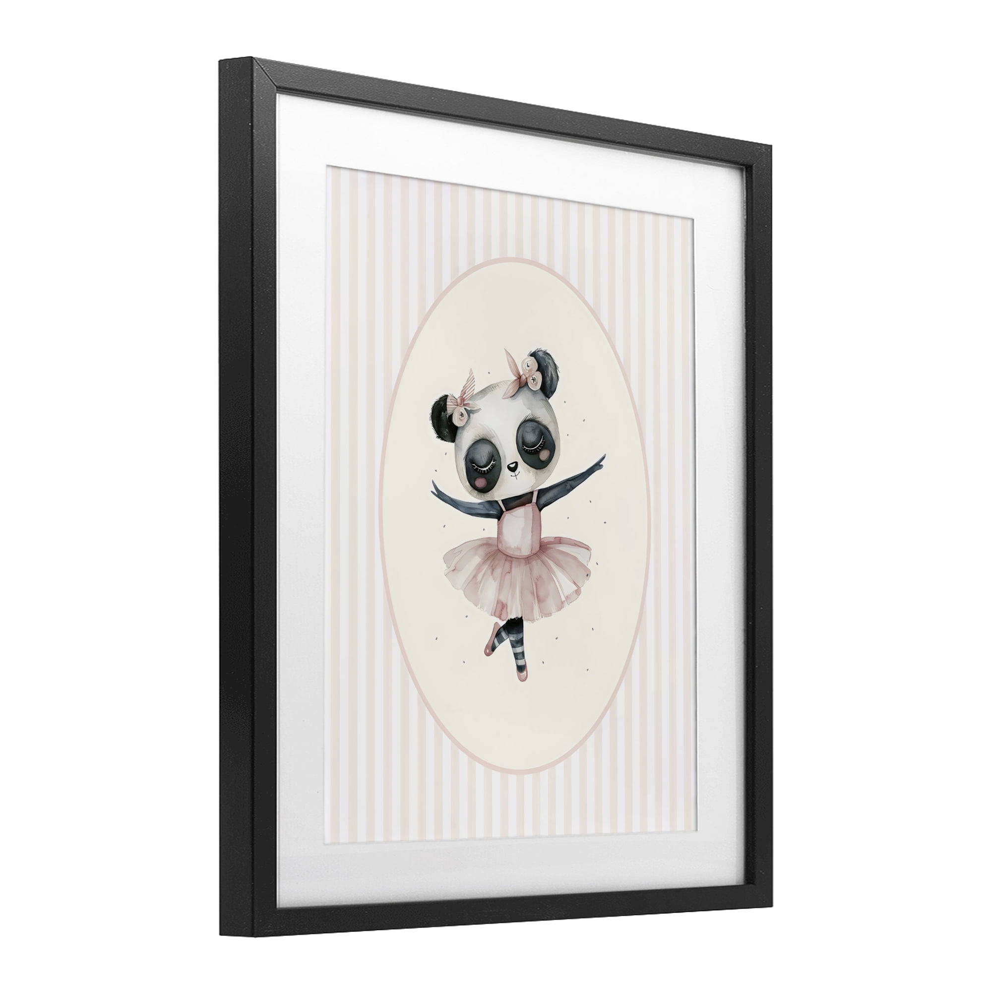 Stupell Industries Nursery Ballerina Panda Striped Black Framed Print Under Glass, design by LSR Design Studio