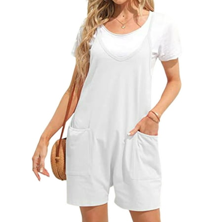 

Niuer Ladies Romper Wide Leg Playsuit One Piece Jumpsuits Loose Bodysuit Sleeveless Shorts White 2XL