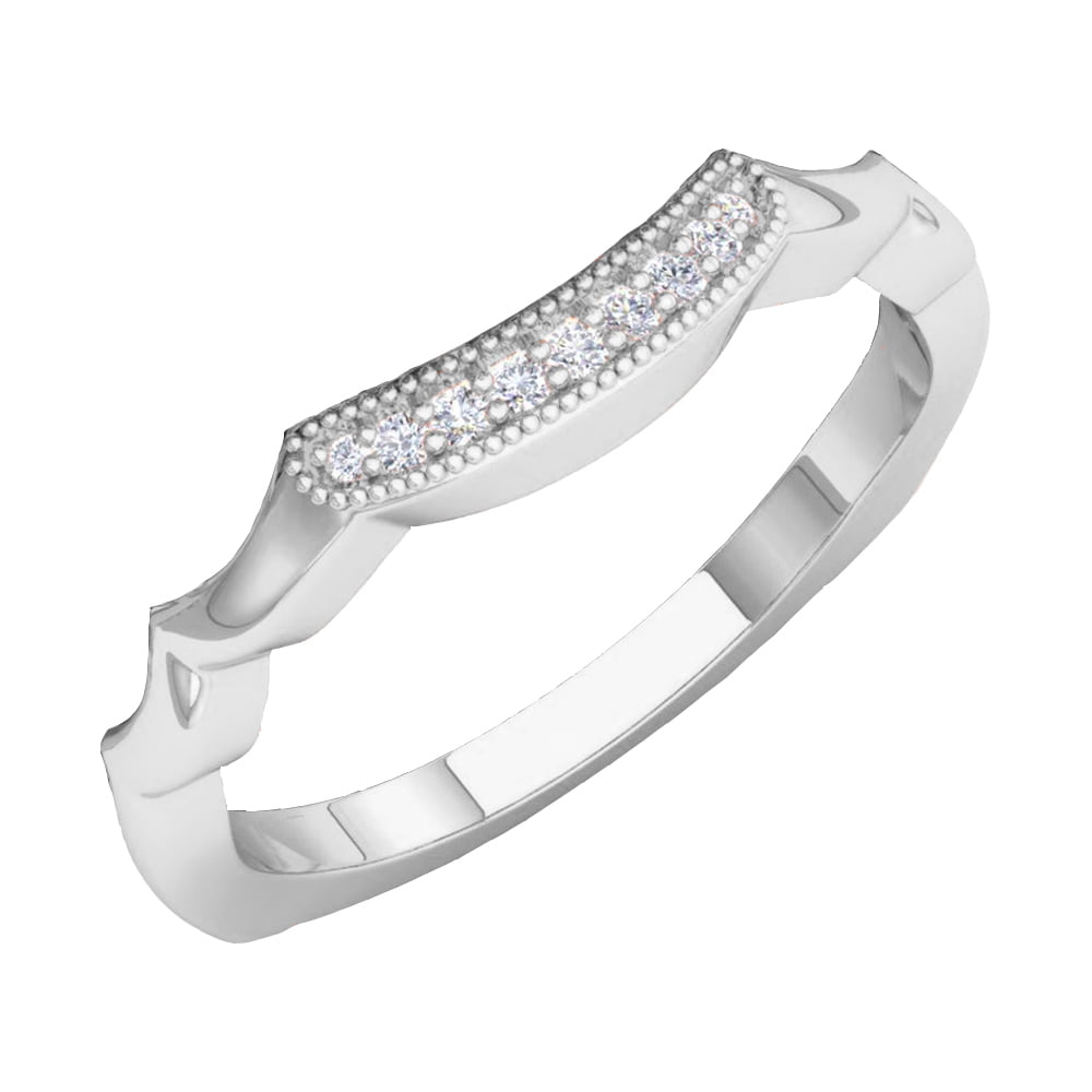0.10 Carat 10K Gold Round White Diamond Ladies Wedding Stackable Band Contour Guard Ring 1/10 CT ctw