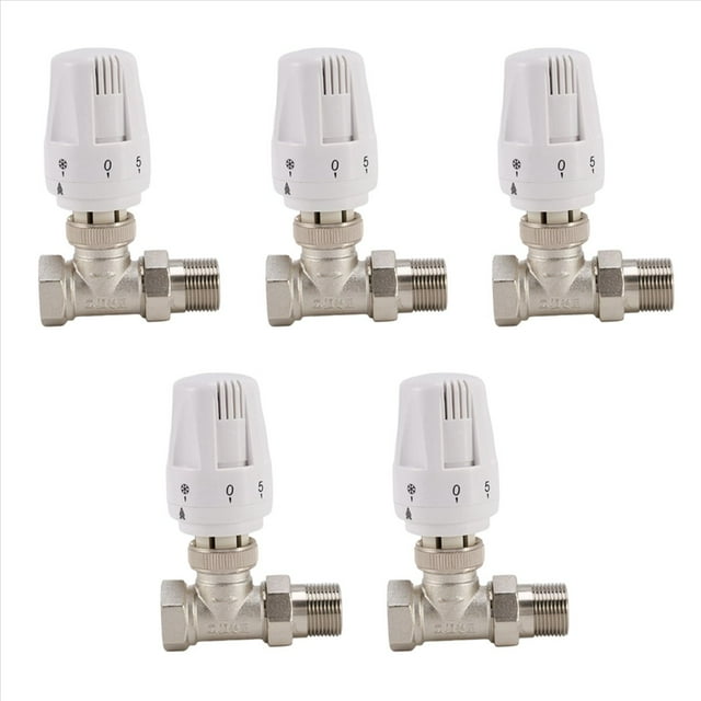 5X Válvula de Radiador Termostática de Latón de 3/4 Pulgadas, Válvula de Control de Temperatura Automática DN15 de Tipo Recto, Calefacción de Suelo