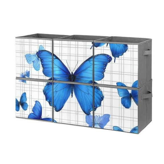 Collapsible Oxford Fabric Storage Cubes with Handles, Large Mid Foldable Oxford Cloth Bins Set of 2/6, Closet Organizers for Shelves Clothes Home Kitchen Toy - Blue Butterfly