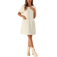 thumbnail image 2 of INSPIRE CHIC Women's Dress Tweed Crew Neck Short Sleeve Vintage Mini Shift Dresses XS Apricot, 2 of 6