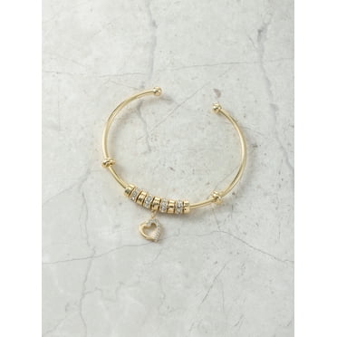Believe by Brilliance 14KT Gold Flash Plated, CZ Meditation Heart Charm Bracelet, Fidget Spin Feature, 1 Piece