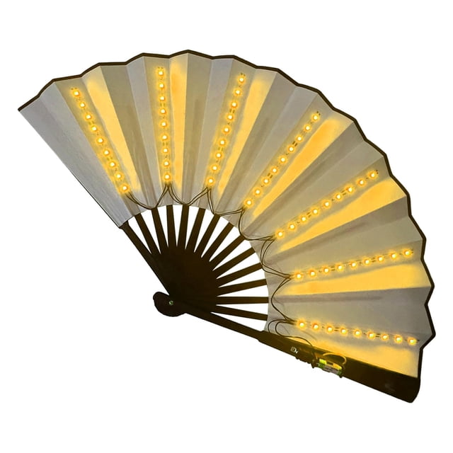 Accesorios de ventilador plegable LED Decoración Luz de baile nocturno de mano Suministros de regalo para cumpleaños Boda Club nocturno Amarillo Sunnimix Abanico plegable