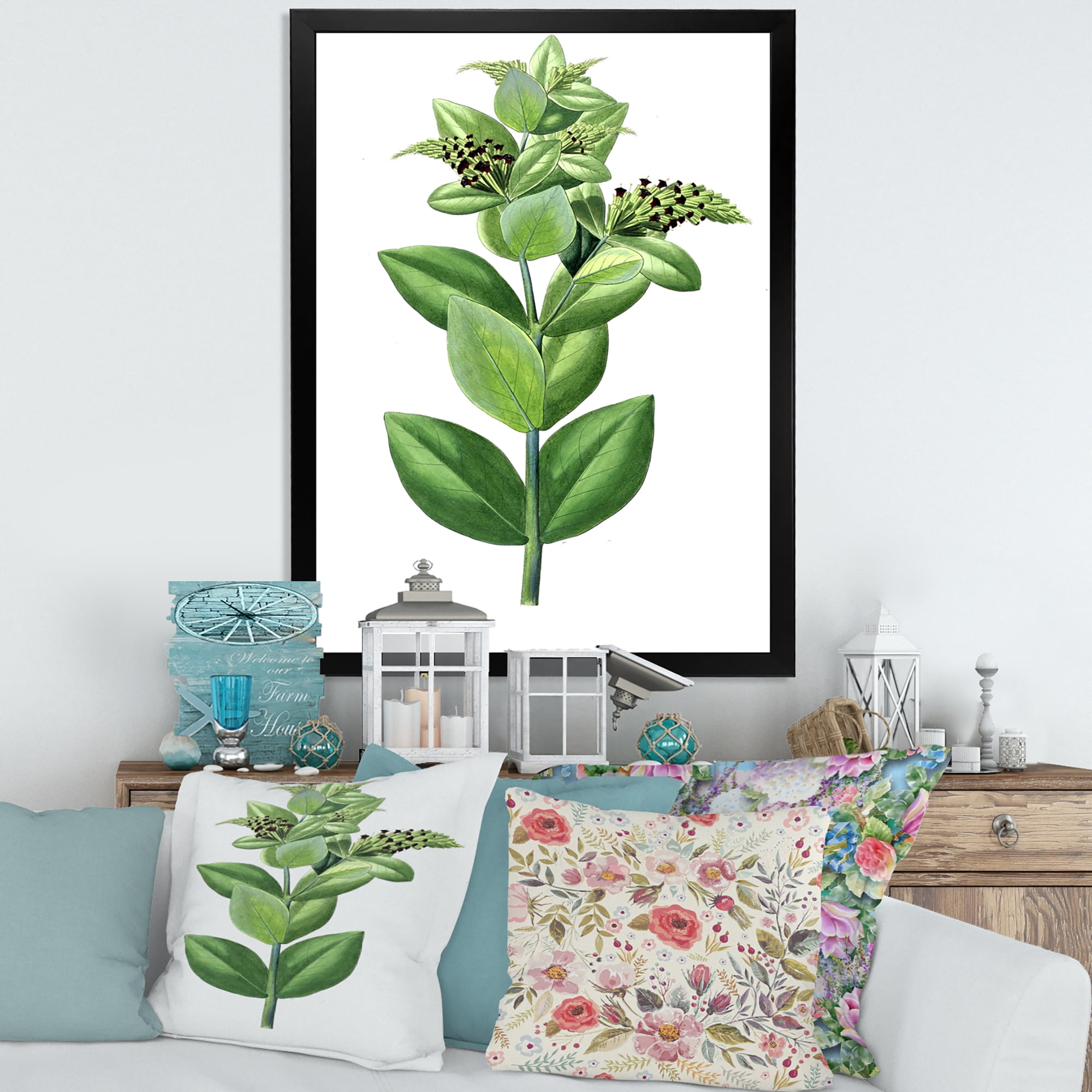 Designart 'Ancient Green Leaves Plants VI' Traditional Framed Art Print