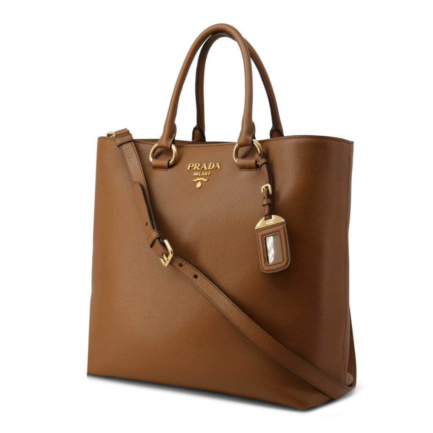New Prada Vitello Phenix Cognac Brown Shopping Tote Bag 1BG865