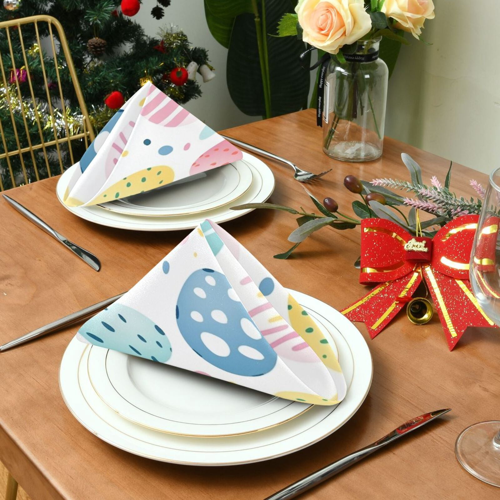 JSTEL Easter Eggs Watercolor Cloth Napkins Set of 6, 20x20 Inch Washable and Reusable Napkin for Decoupage Dinner Party Everyday Use
