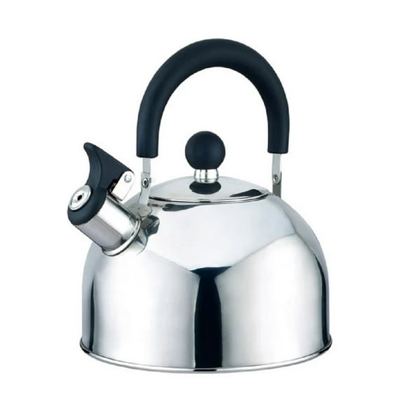 Dependable Industries Classic Stainless Steel Whistling Tea Kettle Silver Shiny Finish with Bakelite Handles BPA Free 2.5qt/2.37l
