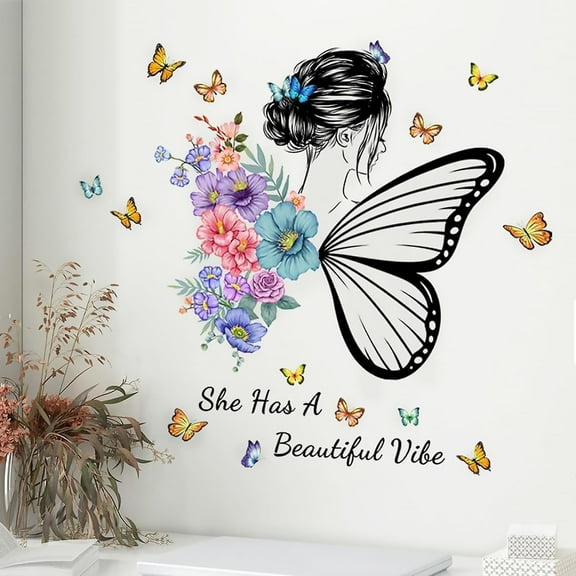 Farcauo Eye Wall Decals Peel and Stick Bedroom Decor for Women Butterfly Flower Home Wall Decor Living Room Wall Stickers & Murals Dorm Wall Stickers Butterflies Motivational Vinyl Wall Murals