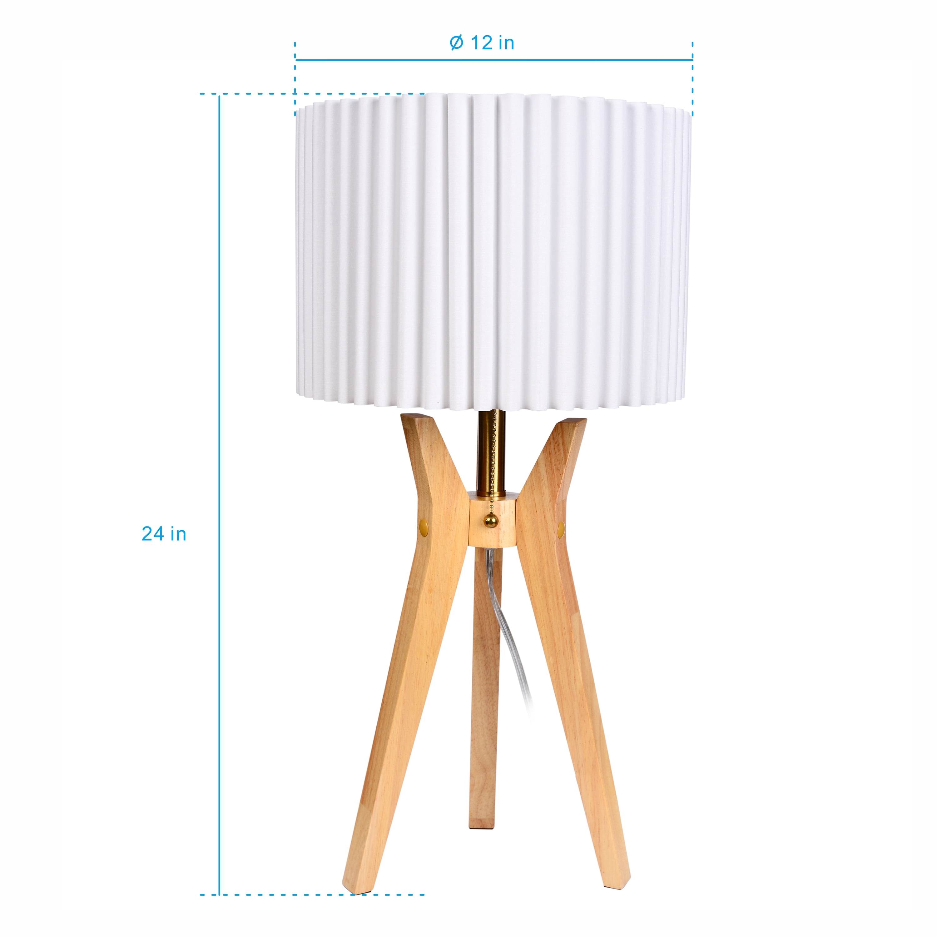 Better Homes & Gardens 24" Tripod Table Lamp with Natural Wood Base and Pleated Shade