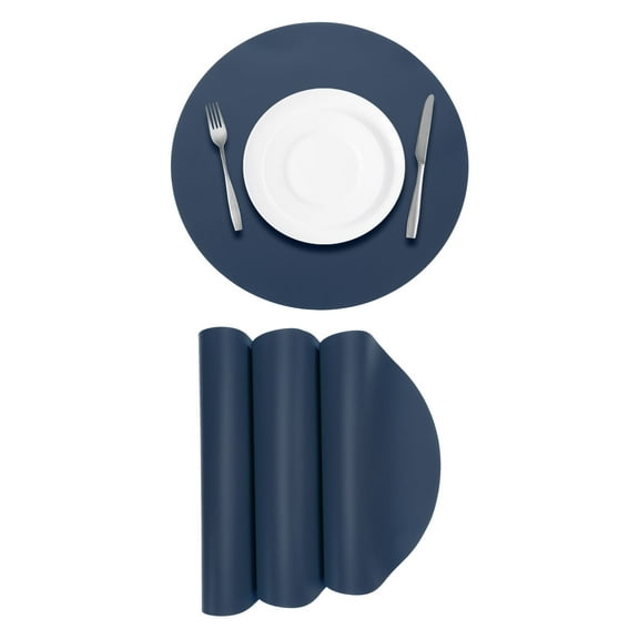 4Pcs Faux Leather Placemats for Dinner Table, Round Mats Placemats Heat Resistant(Blue)