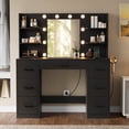 thumbnail image 2 of Lacoo Vanity Desk with Mirror and LED Lights, Makeup Vanity with 7 Drawers & 4 Shelves, Vanity Table with Power Outlet for Bedroom Dressing Room, Black, 2 of 7