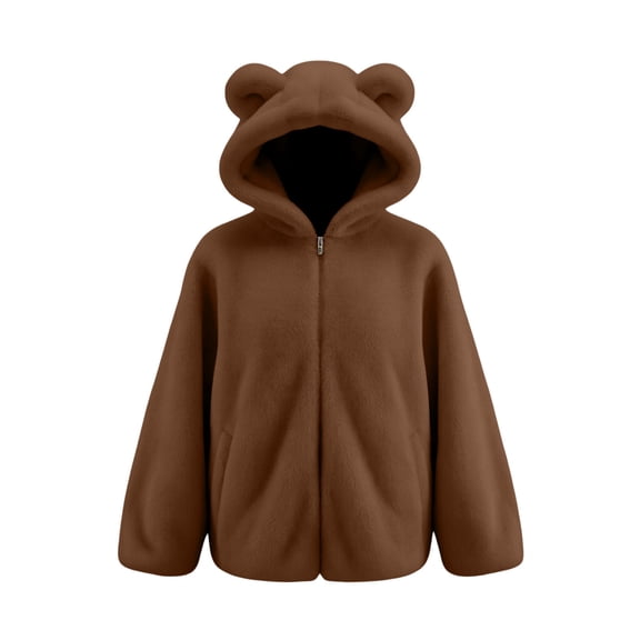 IUYRTFE Women's Fuzzy Fleece Zip Up Hooded Jacket Plush Warm Winter Coat with Pockets