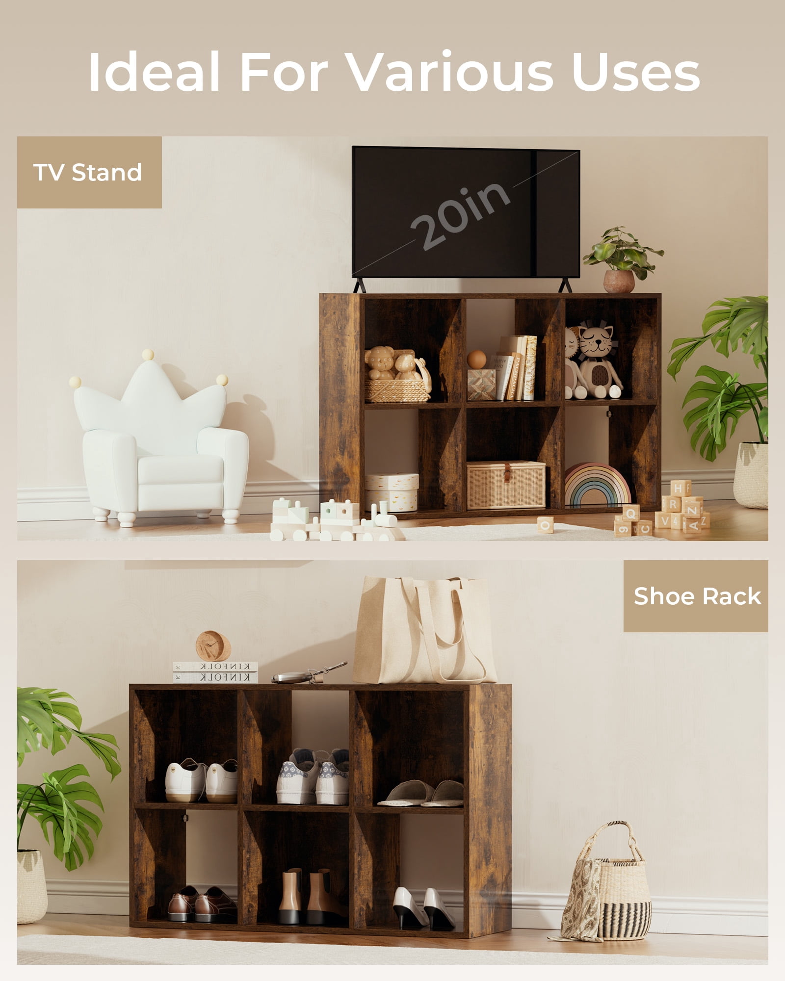LUCKLIFE 6  Cube Storage Organizer with Open Back and Removable Back Panels, Brown