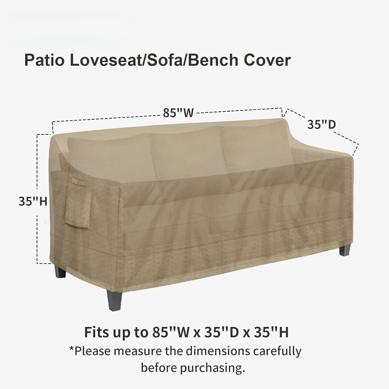 85"W x 35"D x 35"H 3-Seater Outdoor Couch Cover Waterproof Patio Sofa Furniture Cover with Air Vent and Handles