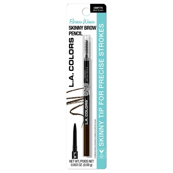 L.A. COLORS Browie Wowie Skinny Brow Pencil with Spoolie, Dark Brown, 0.003 oz