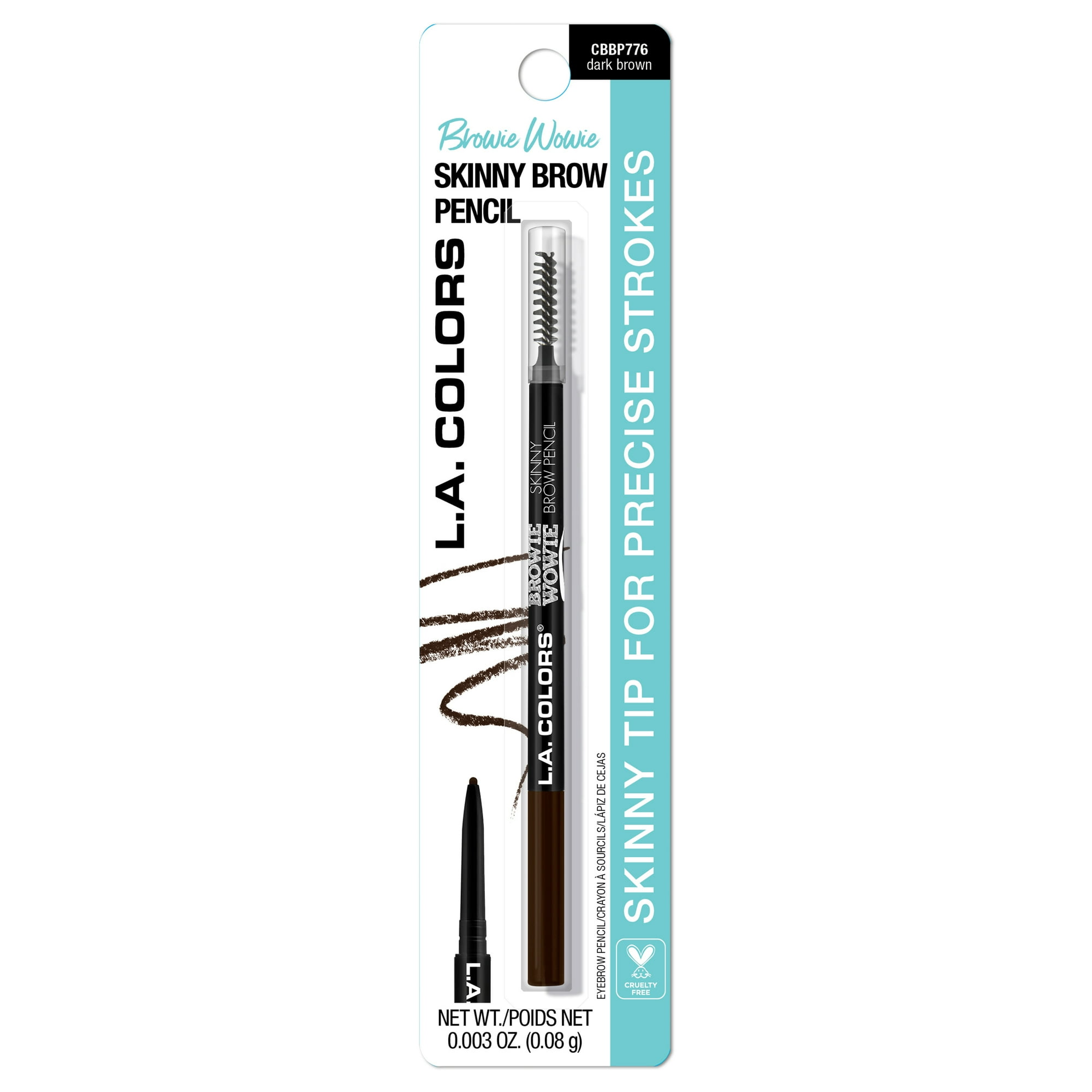 L.A. COLORS Browie Wowie Skinny Brow Pencil with Spoolie, Dark Brown, 0.003 oz