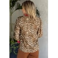 thumbnail image 2 of Fall Brown Leopard Contrast Trim V-Neck Blouse for Professional Women, M, 2 of 9
