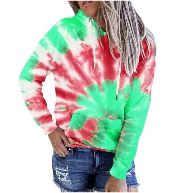 Wolfast Sweat à Capuche Tie-dye pour Femmes, Col Rond, Manches Longues, Pull à Cordon, Mode Décontractée, Vert Menthe, m