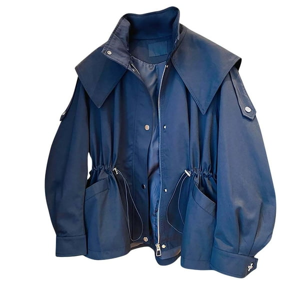 Edvintorg Fall Coats for Women 2025 Fashion Solid Color Long Sleeve Loose Zipper Jacket with Drawstring Trendy Casual Outerwear Jackets Winter Clothes