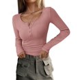 thumbnail image 1 of Remera Henley de Manga Larga para Mujer PRETTYGARDEN Otoño 2025 Rosa M, 1 of 8