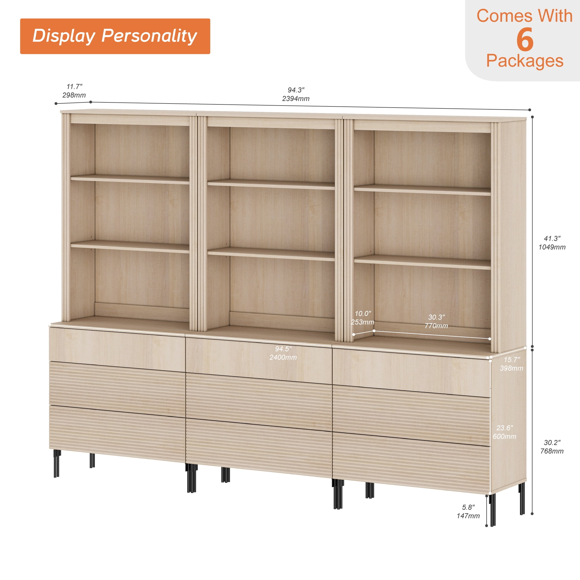 4-In-1 71"H Tall Kitchen Pantry Storage Cabinet,Large Mid-Century Modern Sideboard Buffet Cabinet Set Of 4 With Drawers And Shelves For Kitchen