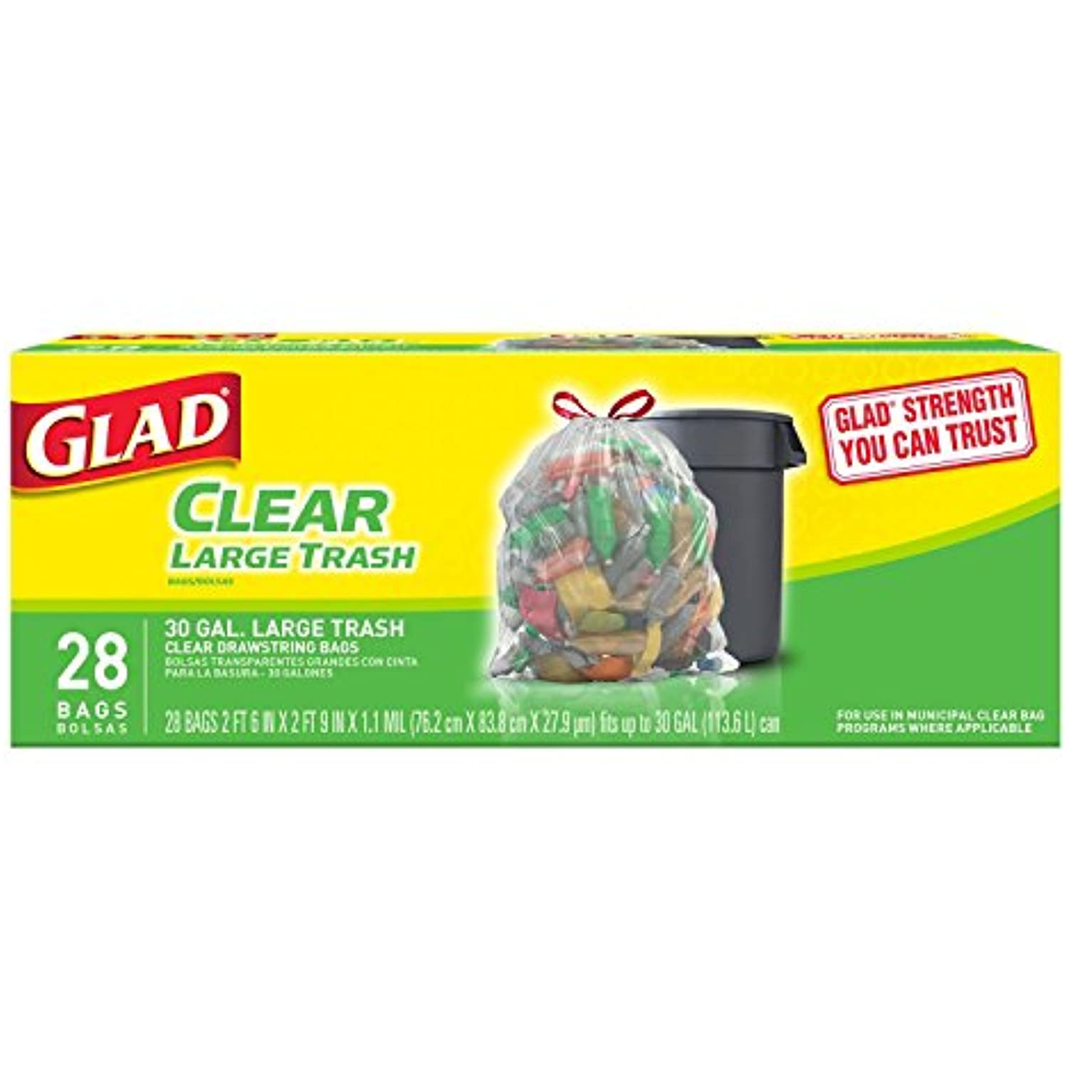 Glad Clear Recycling Drawstring Large Trash Bags, Clear, 30 Gallon, 28