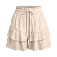 thumbnail image 7 of GILIGEGE Flowy Shorts for Women High Waisted Skorts Ruffle Mini Skirts Pleated Vacation Shorts Baggy Elastic Waist Beach Pants Boho Summer Smocked Casual Skorts，Wide Leg Shorts Trendy Outfits Beige, 7 of 7