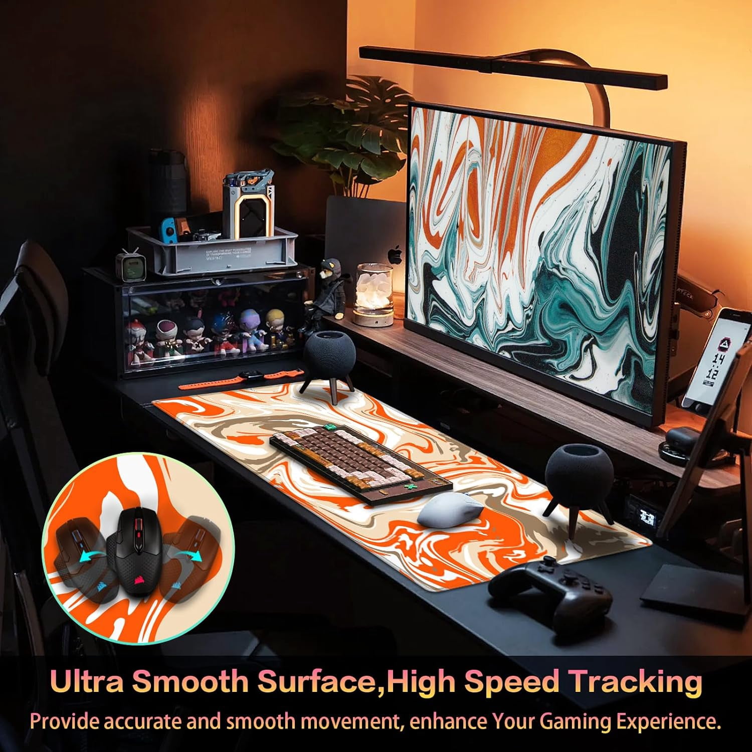 Gaming Mouse Pad, Fluid Pattern Mouse Pad 31.5x11.8inch Large Extended Computer Mouse Mat Keyboard Full Desk Mousepad for Gaming, Office, Home